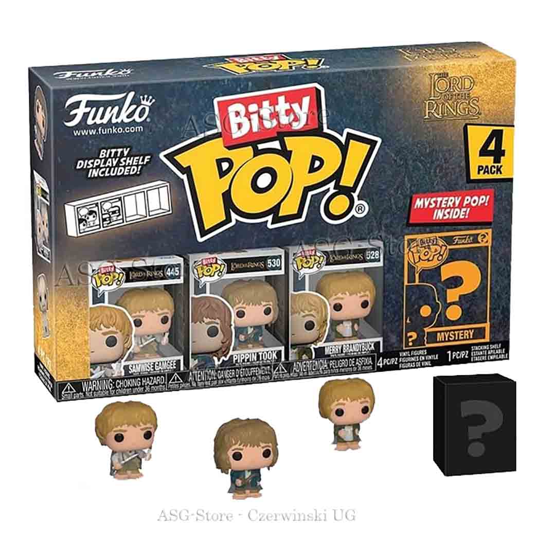 Samwise Gamgee, Pippin Took, Merry Brandybuck & Mystery Figur |  Herr der Ringe | Funko Bitty Pop!