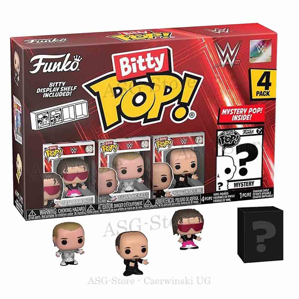 Bret “Hitman” Hart, Shawn Michaels, “Mean” Gene Okerlund & Mystery Figur | WWE | Funko Bitty Pop 